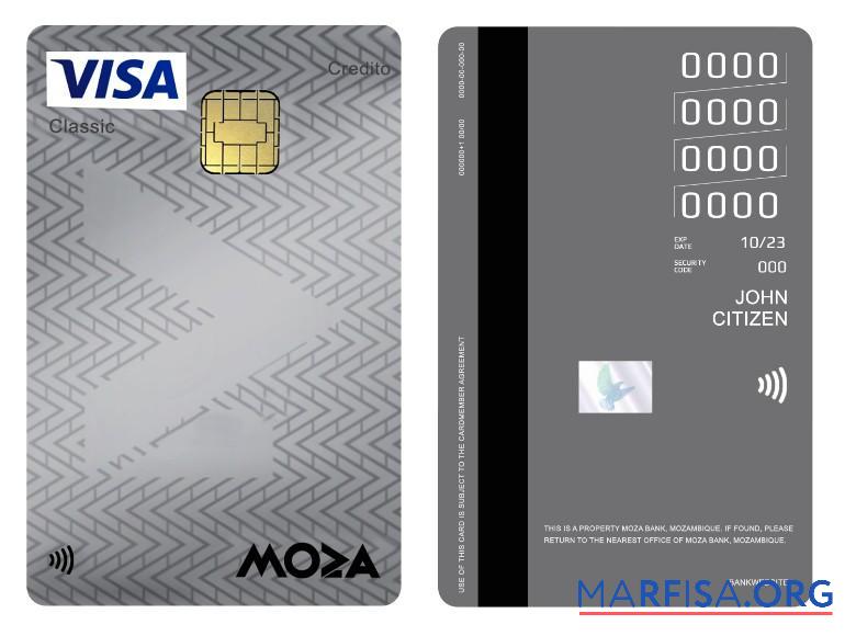 Realistic Mozambique Moza Bank visa classic credit vertical card real example